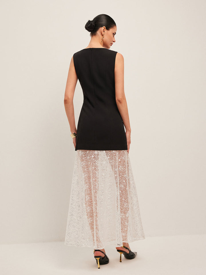 Robe sans manches en dentelle transparente