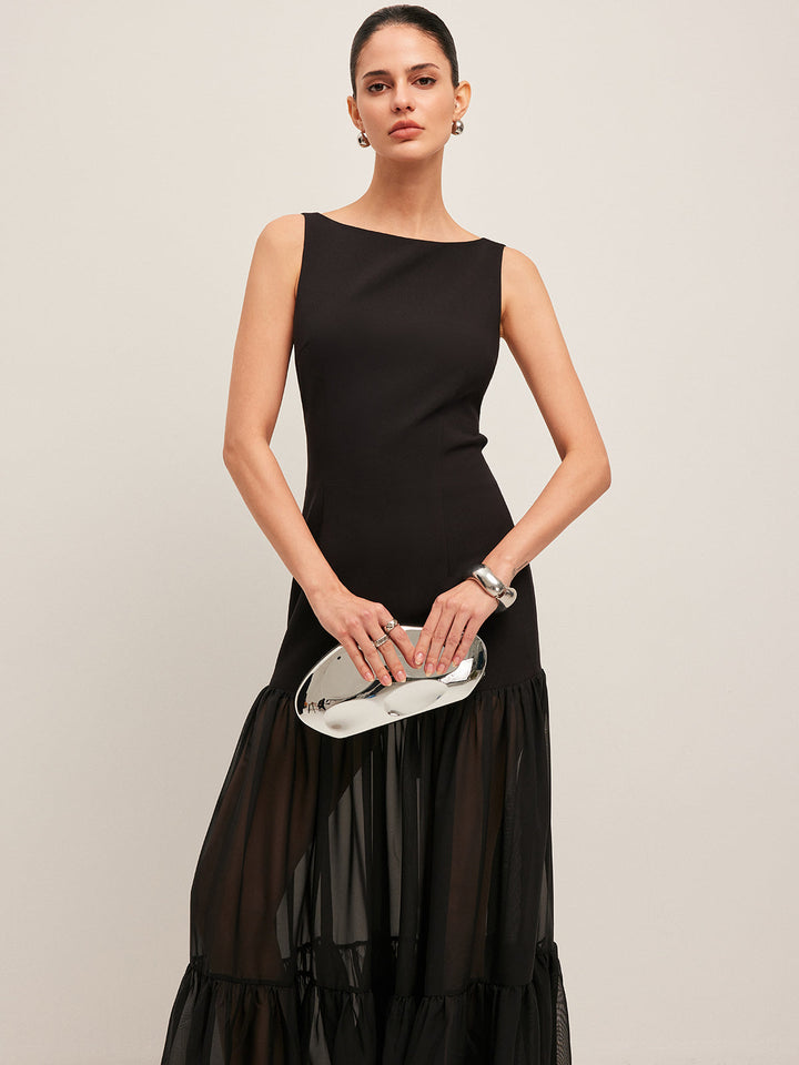 Robe à Volants avec Liens au Dos et Transparence