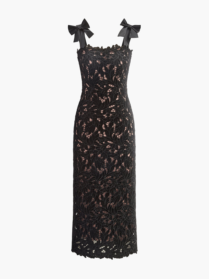 Robe à Bretelles à Volants en Jacquard Fleur