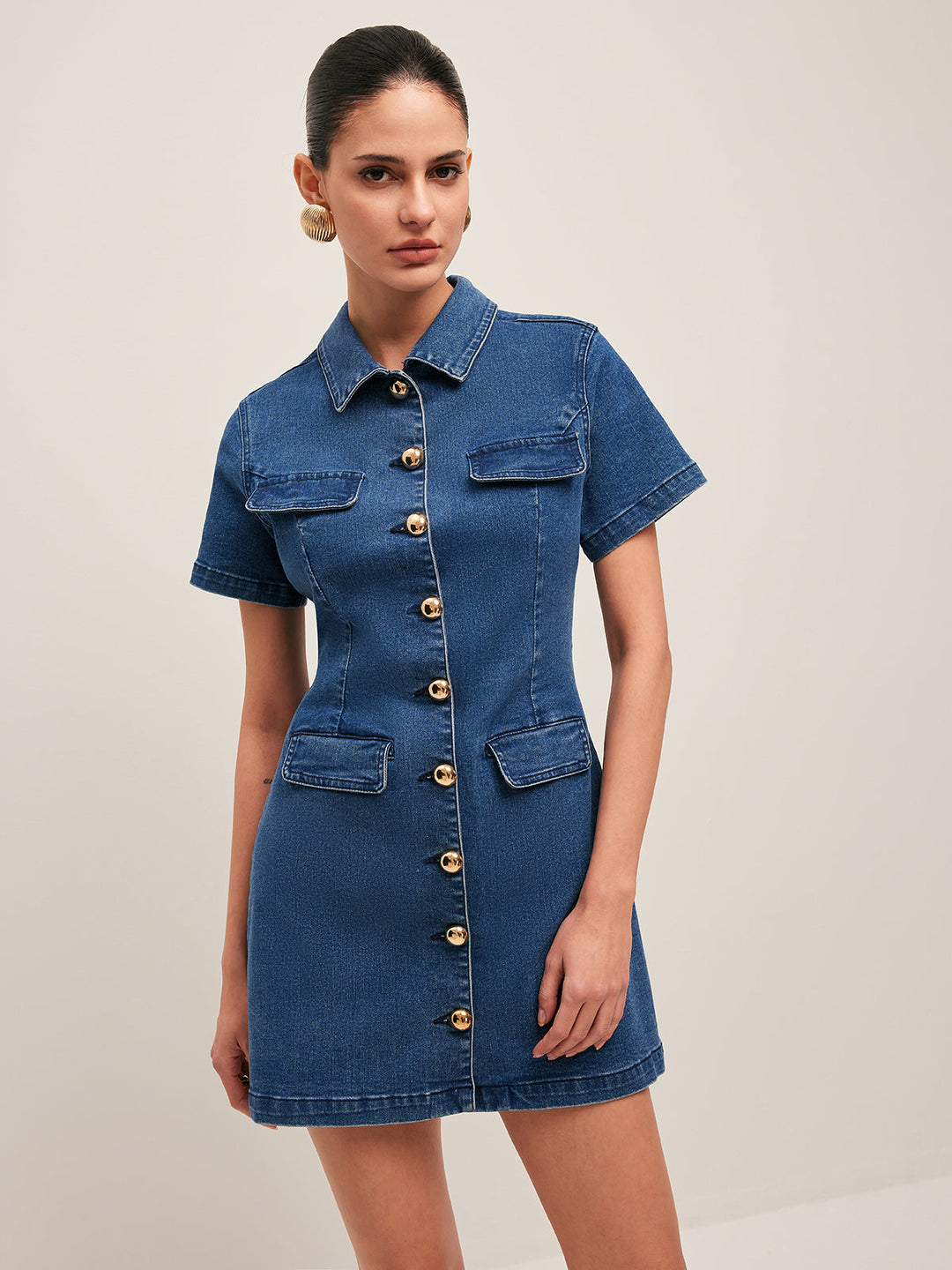 Robe Chemise Boutonnée en Denim