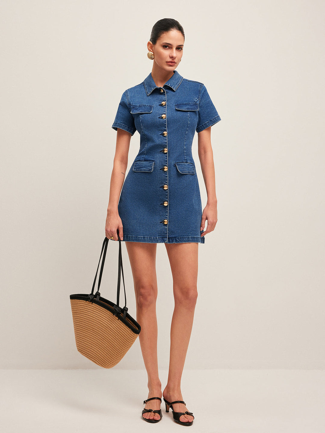 Robe Chemise Boutonnée en Denim