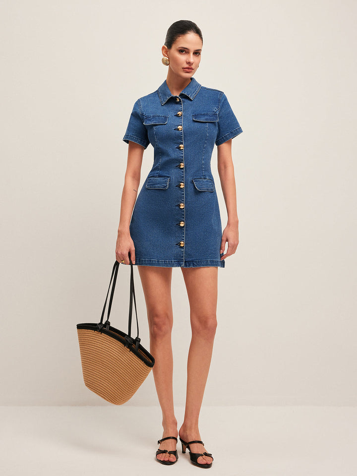 Robe Chemise Boutonnée en Denim