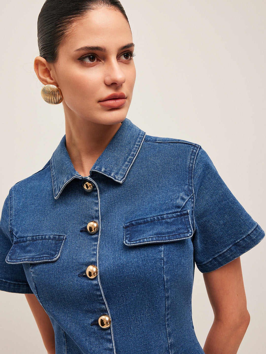 Robe Chemise Boutonnée en Denim