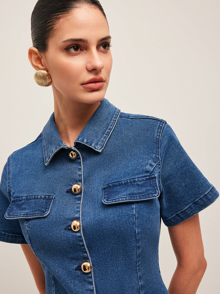 Robe Chemise Boutonnée en Denim