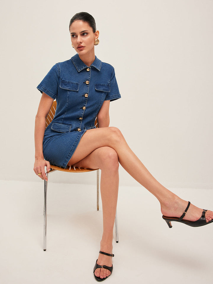 Robe Chemise Boutonnée en Denim