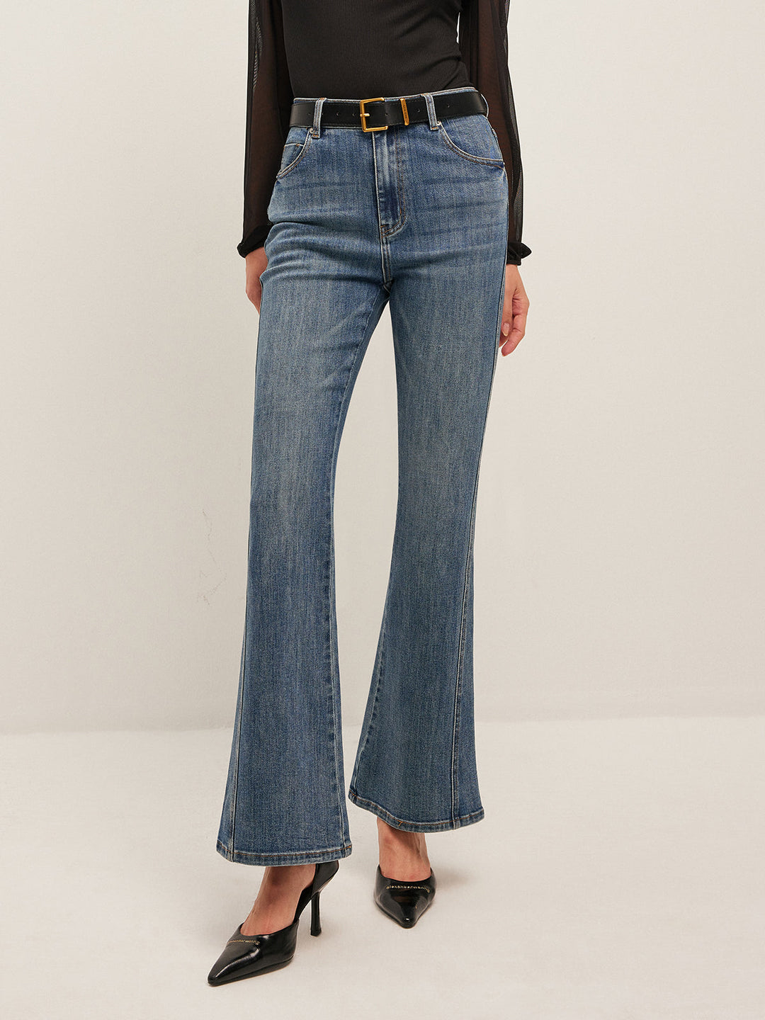 Jeans Évasés Taille Mi-Haute