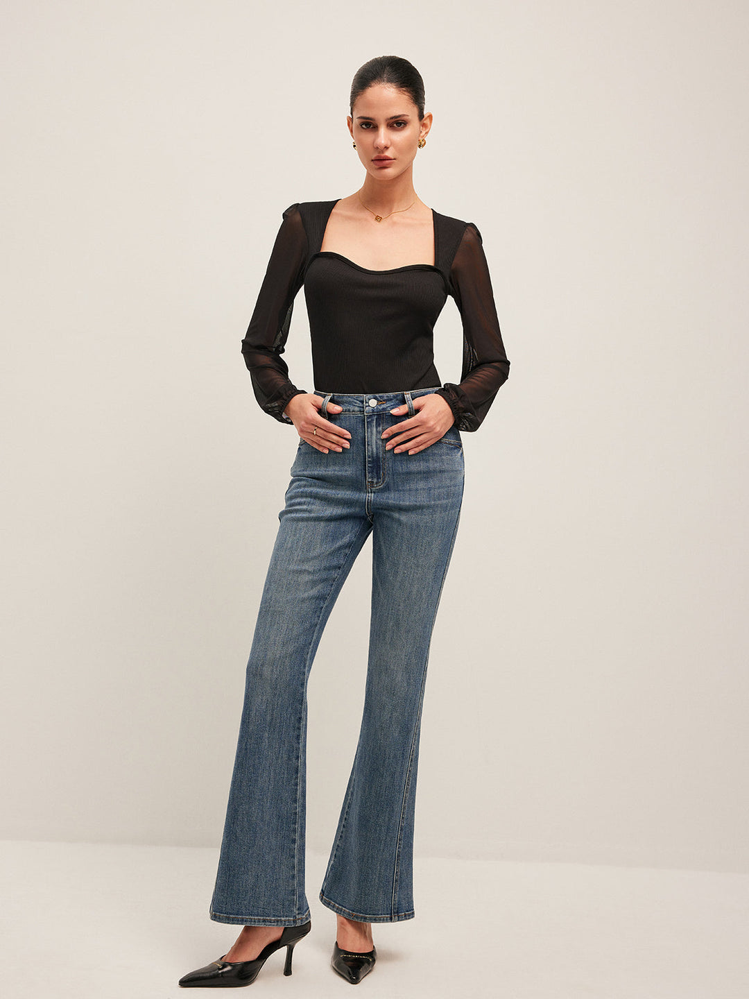 Jeans Évasés Taille Mi-Haute
