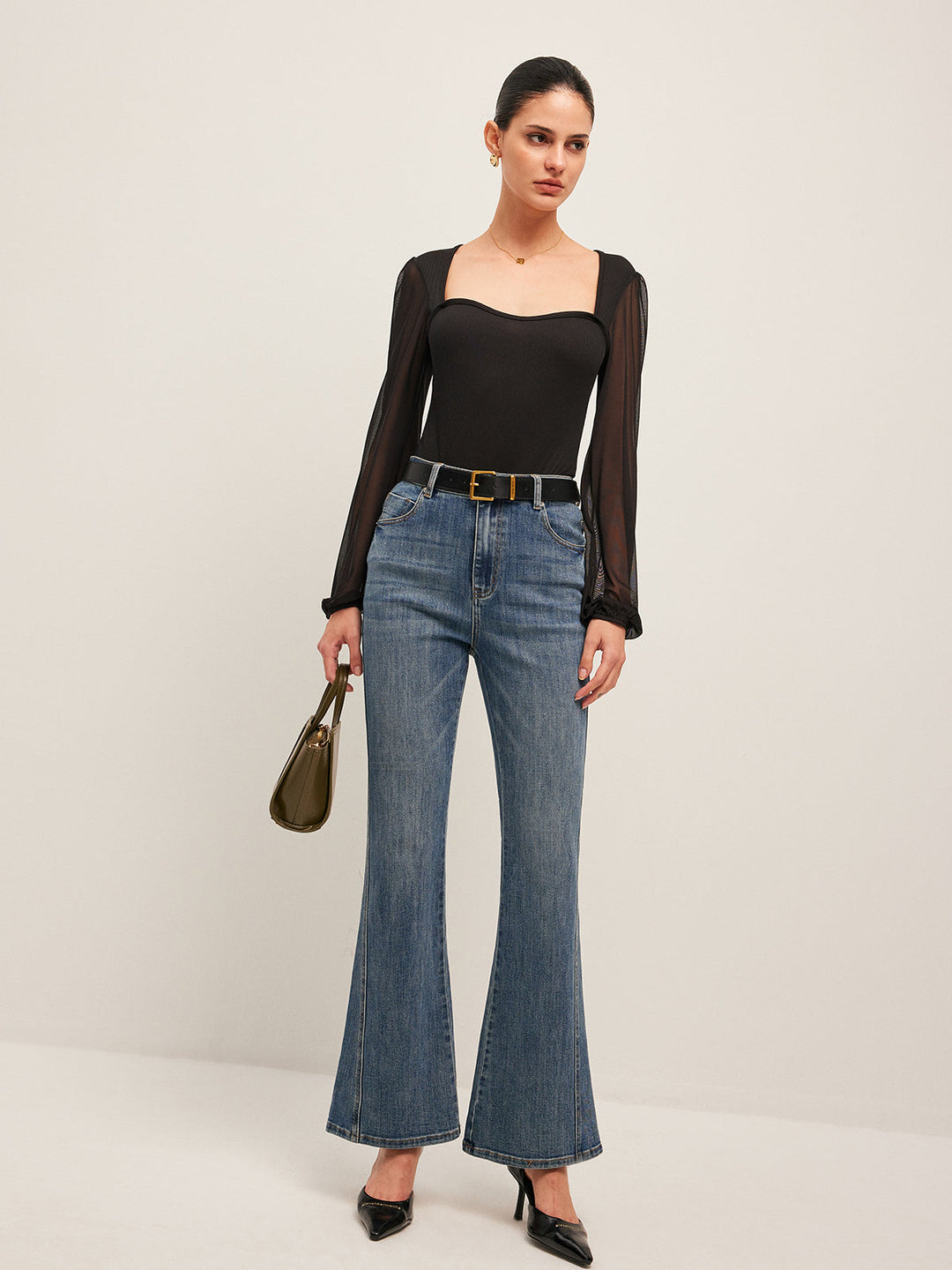 Jeans Évasés Taille Mi-Haute