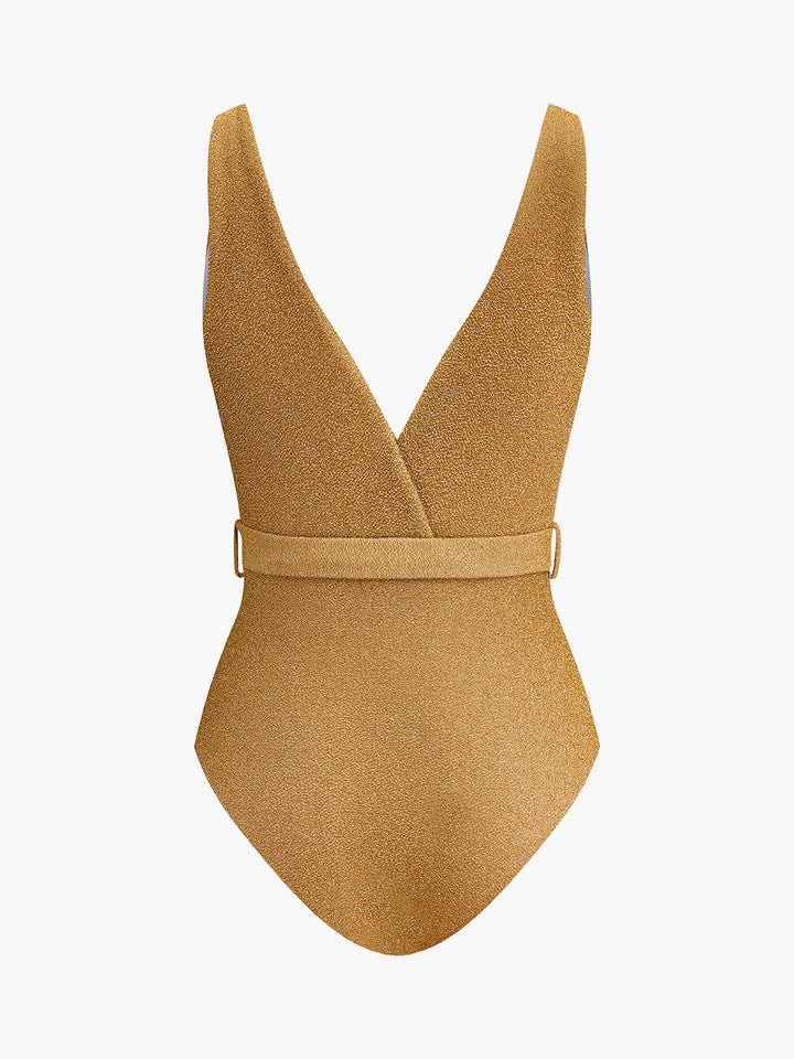 Maillot de bain une pièce à encolure en V avec ceinture