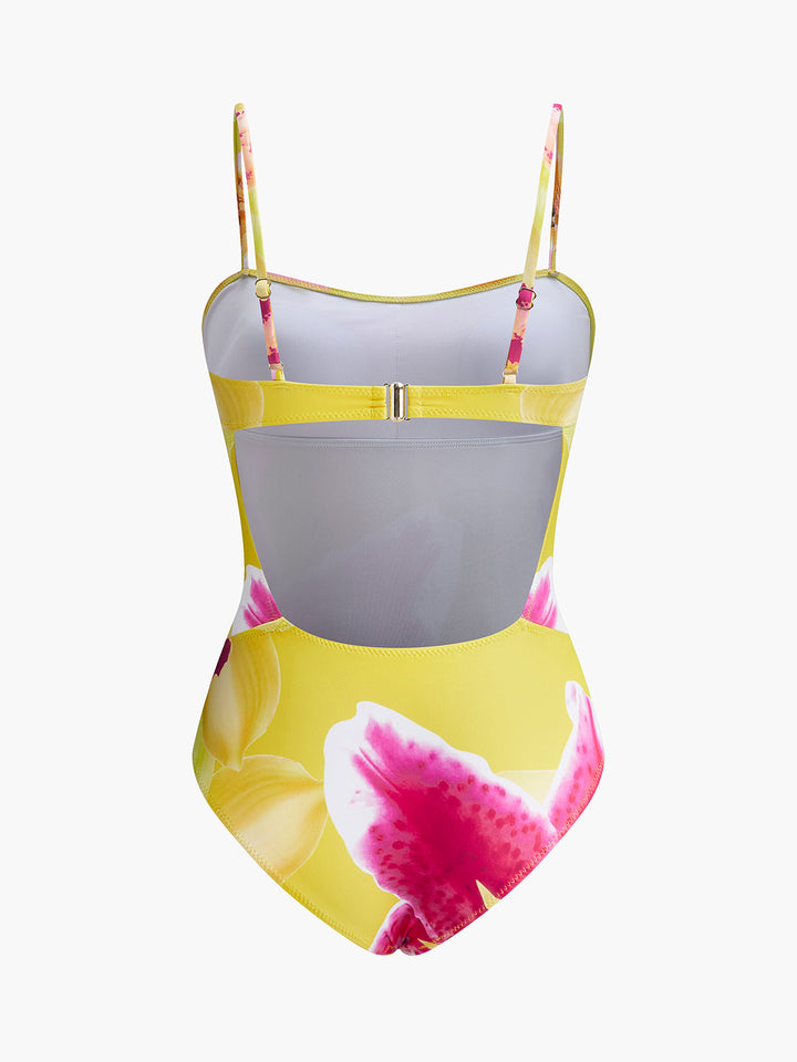 Maillot de bain une pièce fleuri à découpe en jersey