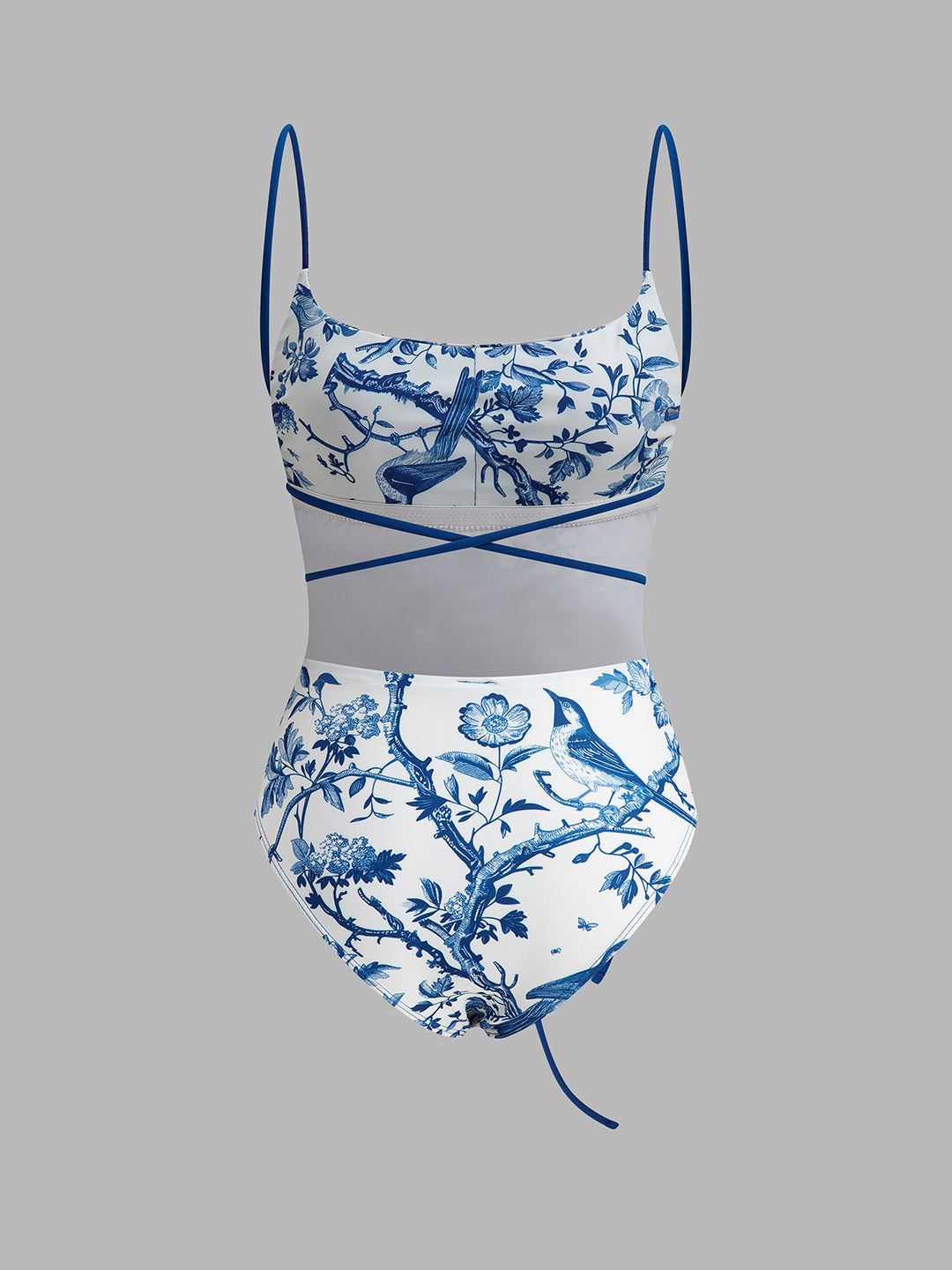 Maillot de bain une pièce à taille cravate imprimé oiseau
