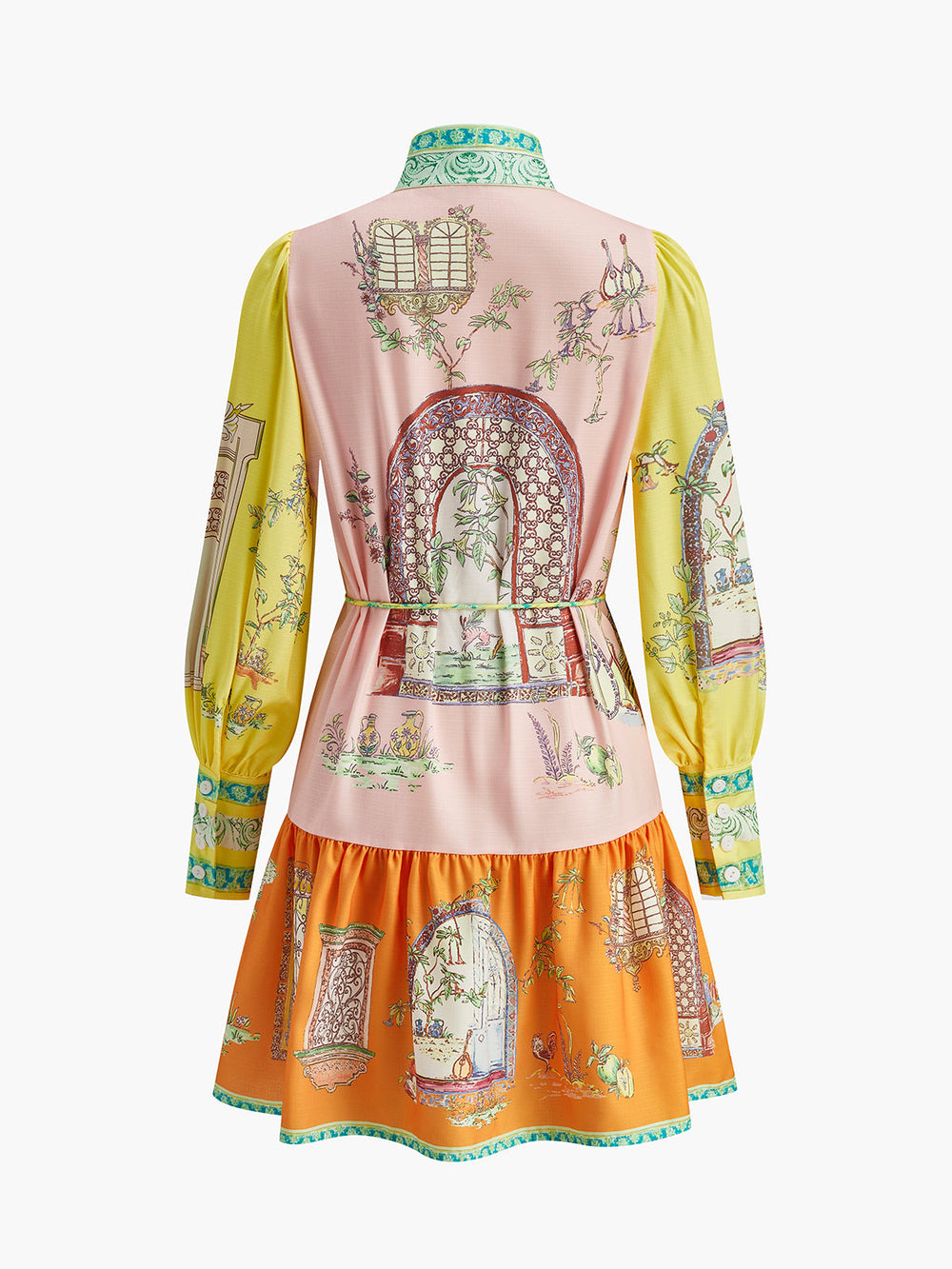 Robe à col montant imprimée avec ceinture