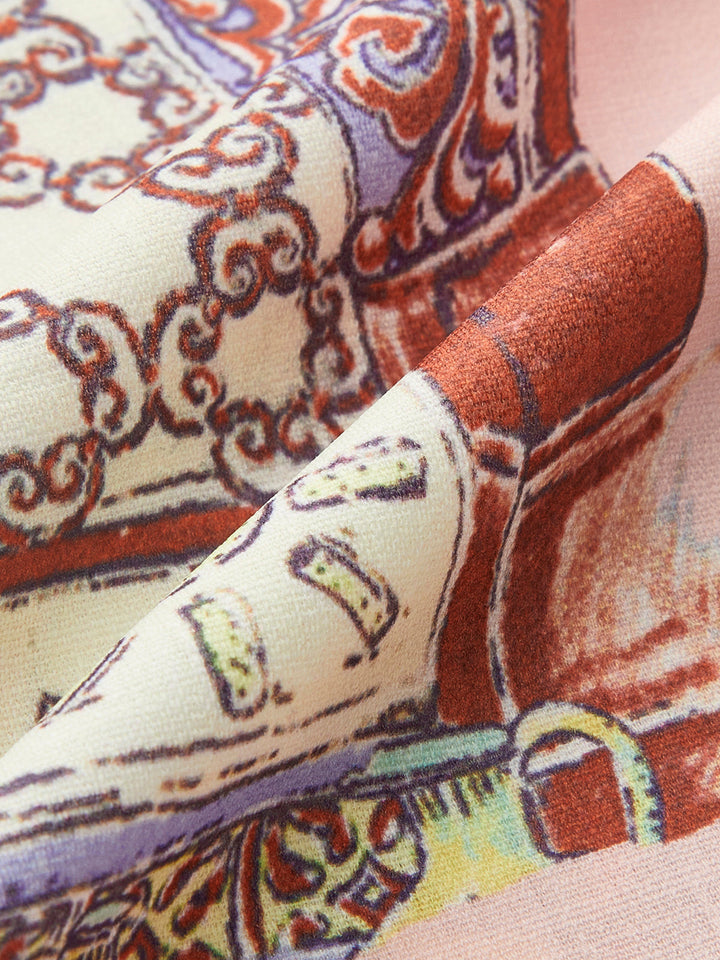 Robe à col montant imprimée avec ceinture