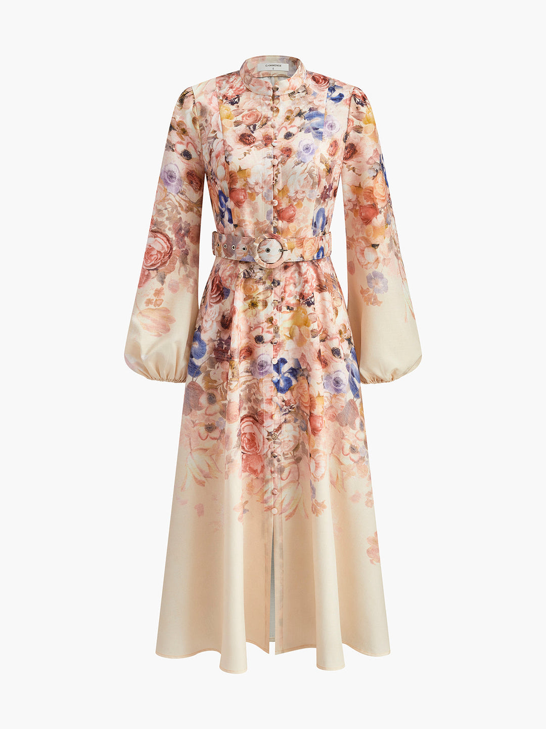 Robe Fleurie Ceinturée à Manches Ballons