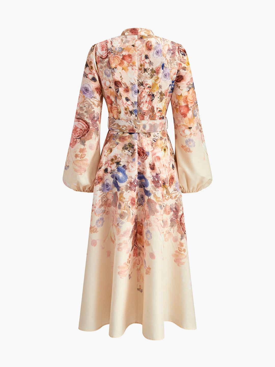 Robe Fleurie Ceinturée à Manches Ballons