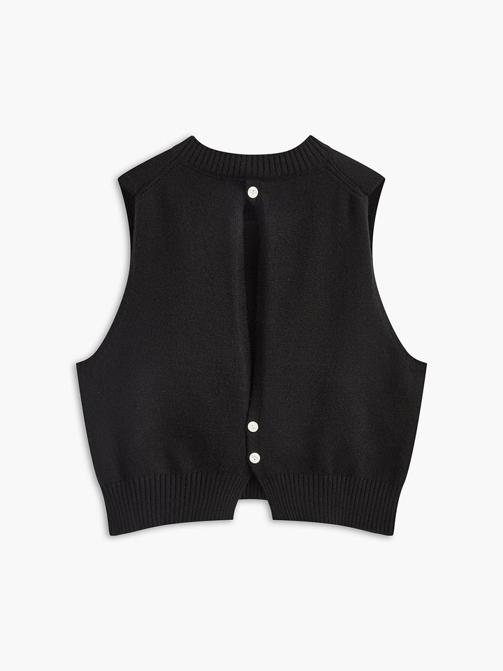 Gilet en tricot à boutonnage et rehaussement floral au dos