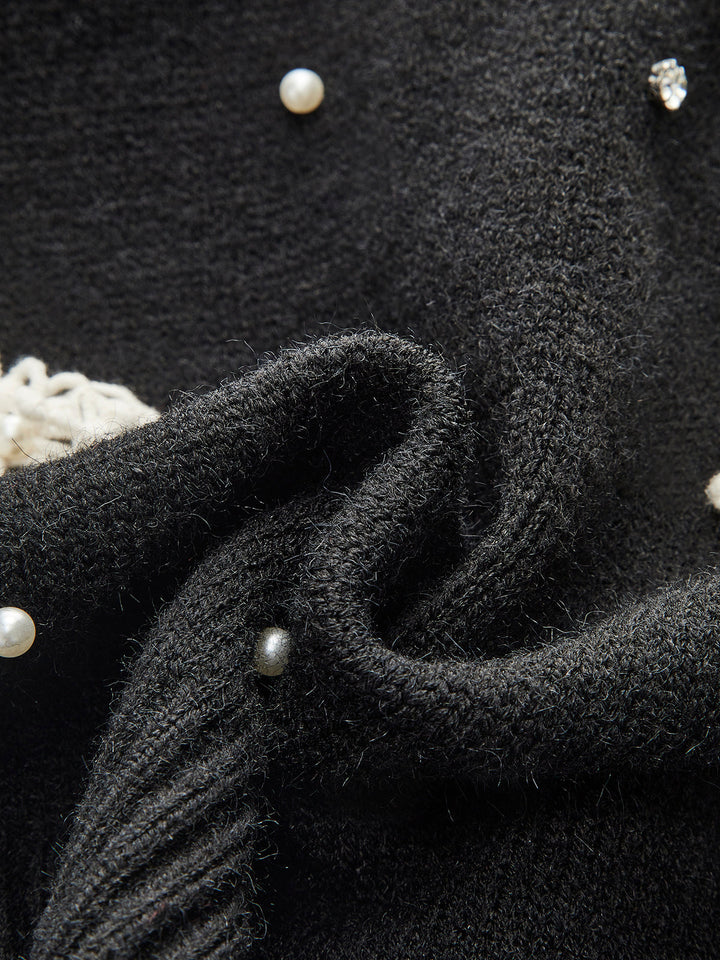 Gilet en tricot à boutonnage et rehaussement floral au dos