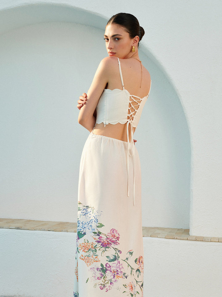 Robe sans manches à lacets floraux au dos