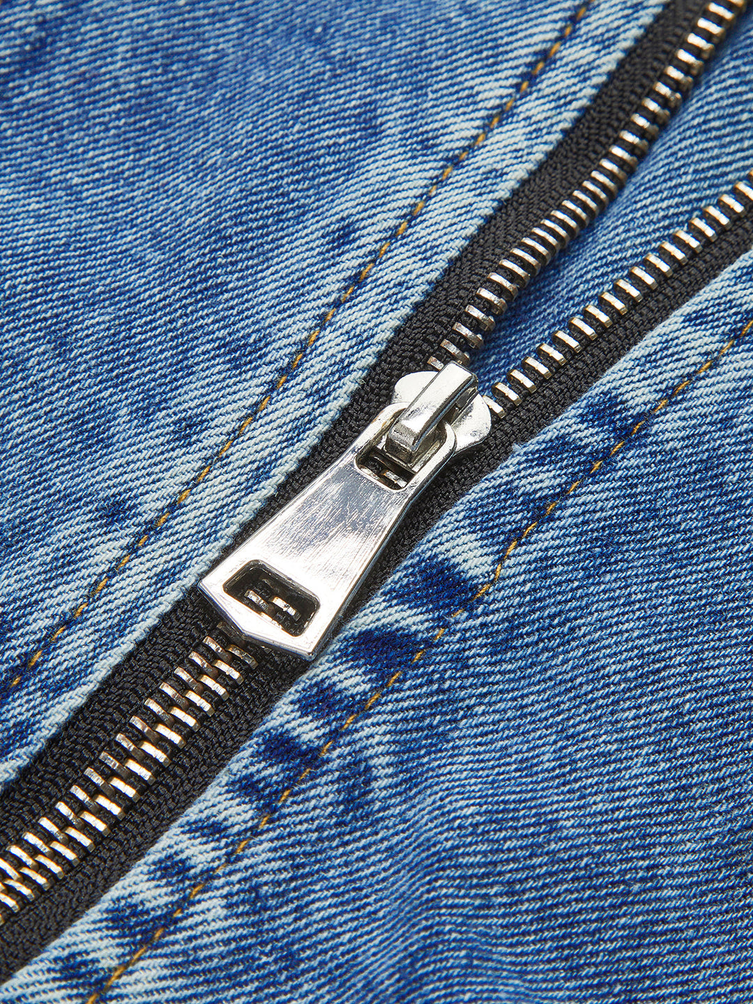 Veste Ajustée Patchwork Denim à Manches Bouffantes