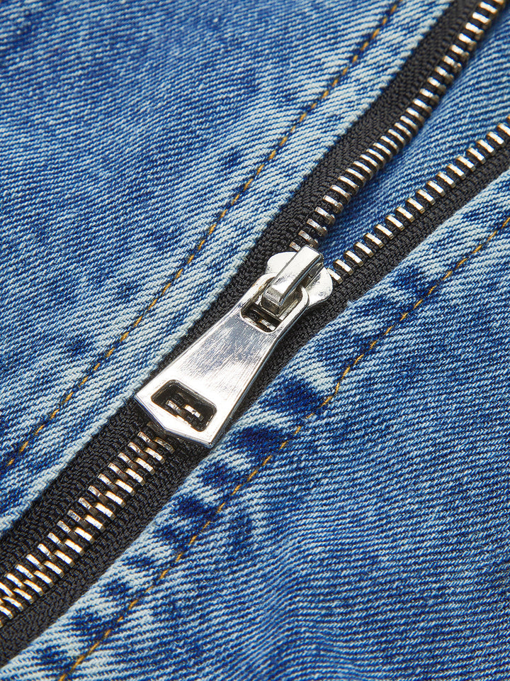 Veste Ajustée Patchwork Denim à Manches Bouffantes