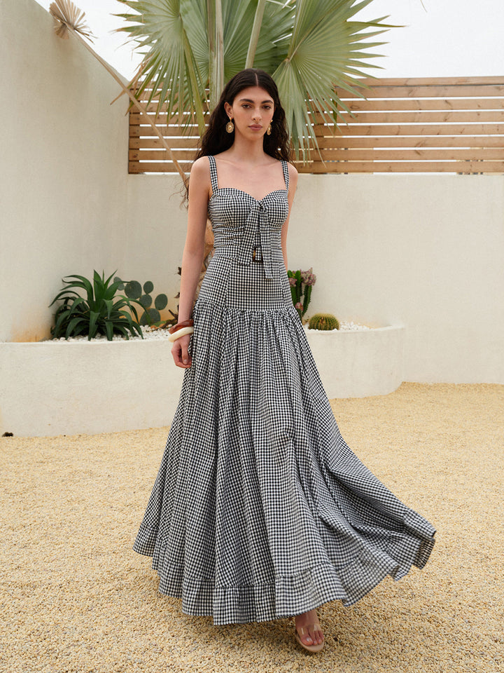 Robe sans manches à ceinture à carreaux