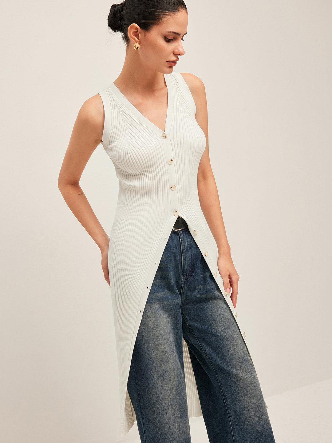 Robe Détail Bouton Côte