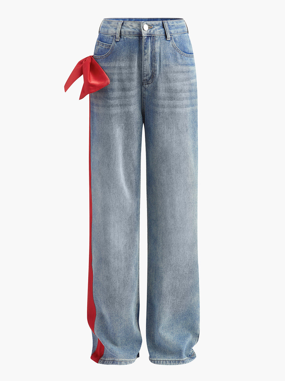 Jean en jean taille mi-haute décoré d'un nœud