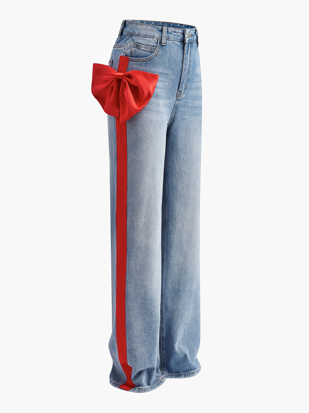 Jean en jean taille mi-haute décoré d'un nœud