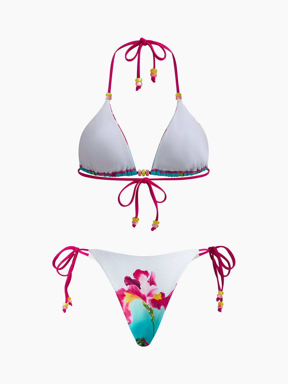 Ensemble Bikini à Imprimé Floral et Perles