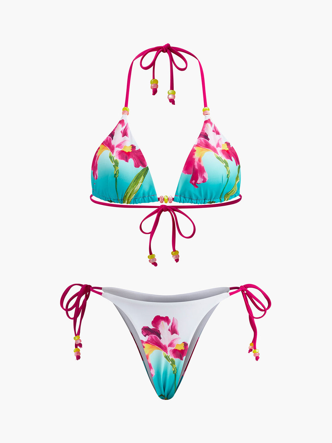 Ensemble Bikini à Imprimé Floral et Perles