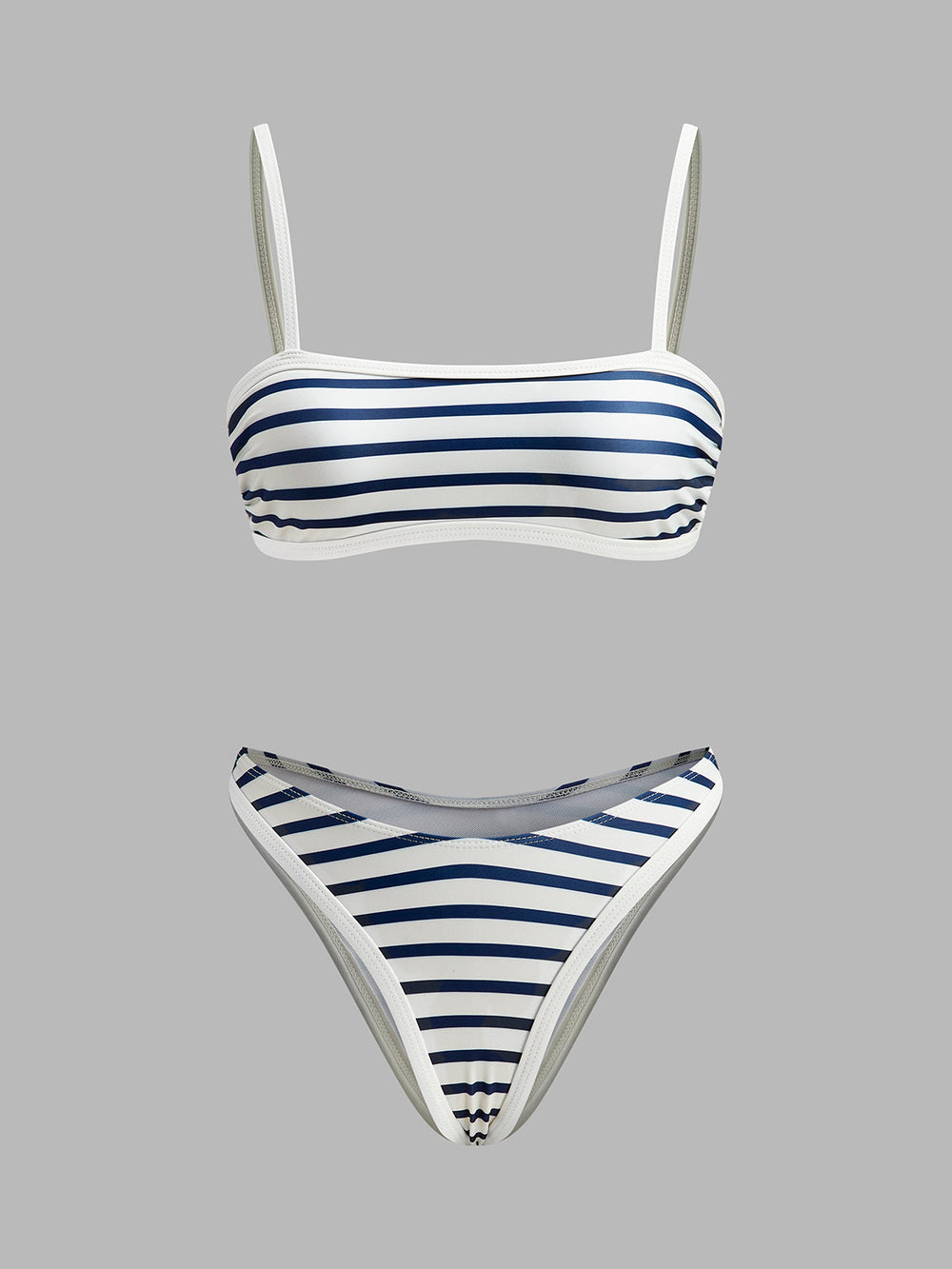 Maillot de bain bikini taille haute à rayures nautiques