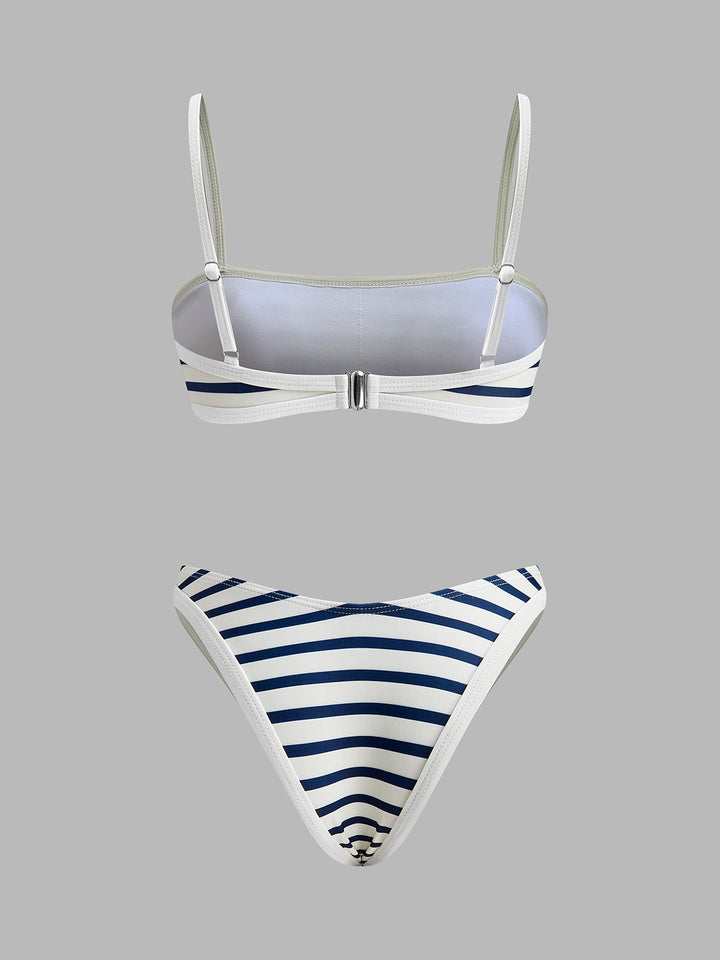 Maillot de bain bikini taille haute à rayures nautiques