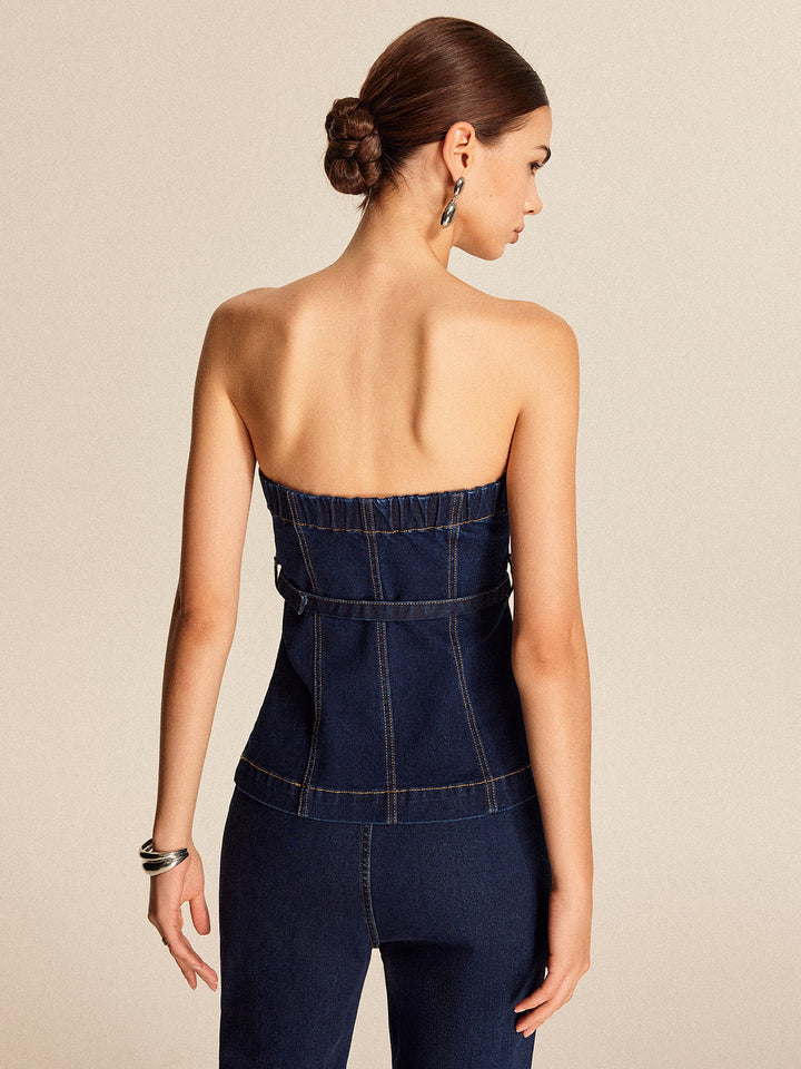 Haut sans bretelles en jean avec ceinture