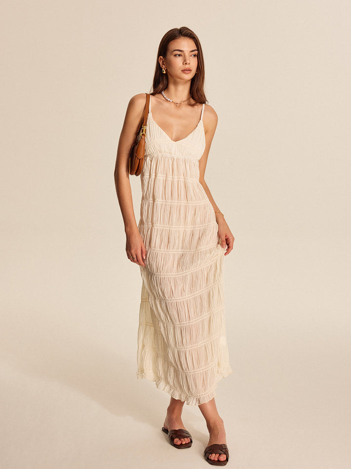 Robe Plissée à Bretelles Semi-Transparente