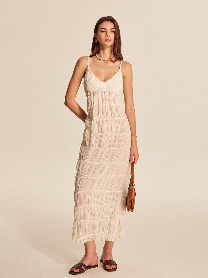 Robe Plissée à Bretelles Semi-Transparente