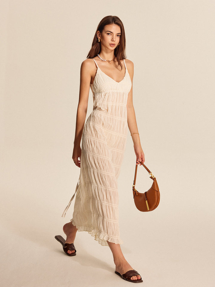Robe Plissée à Bretelles Semi-Transparente