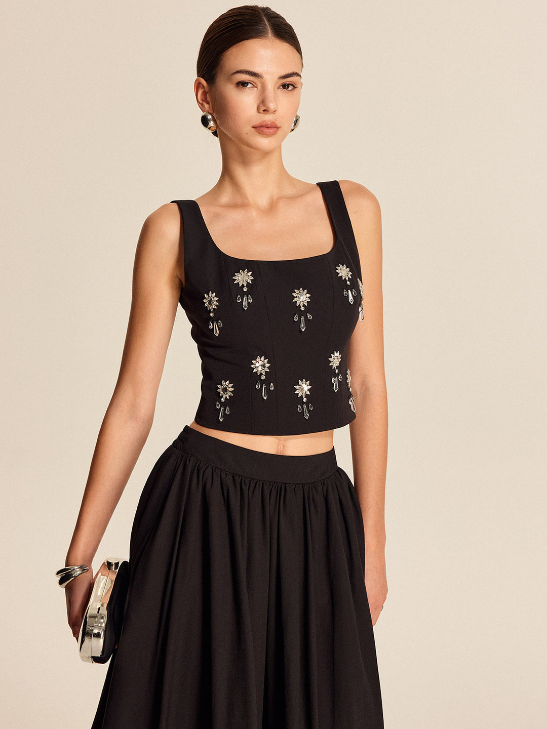 Haut Court Zippé en Cristal Floral