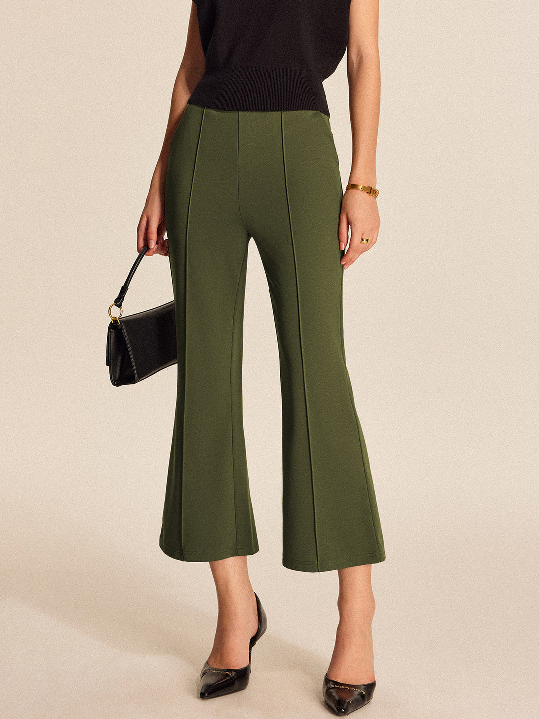 Pantalons Évasés Taille Haute à Poches