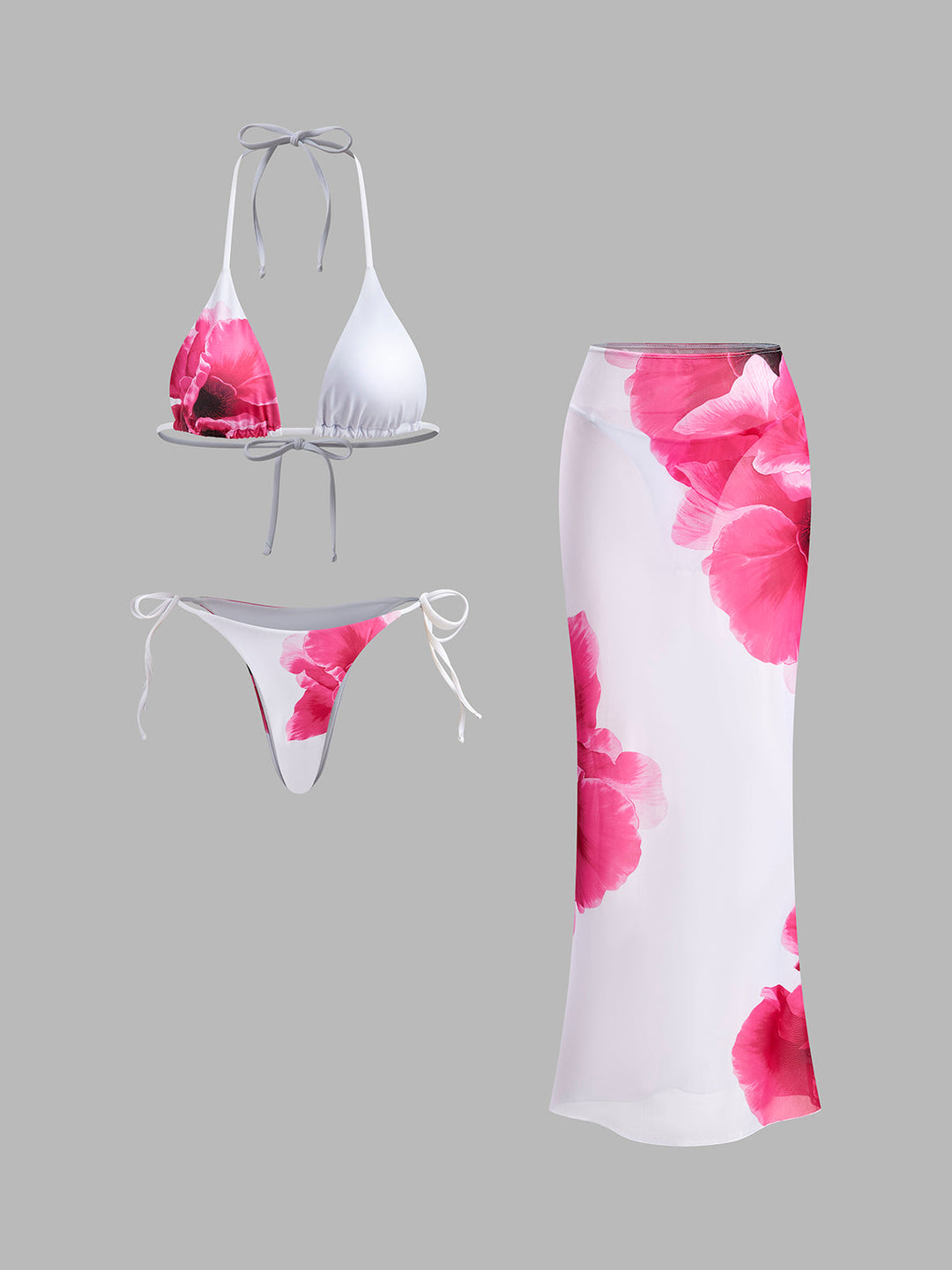 Ensemble Bikini Fleuri Avec Jupe Semi-Transparente