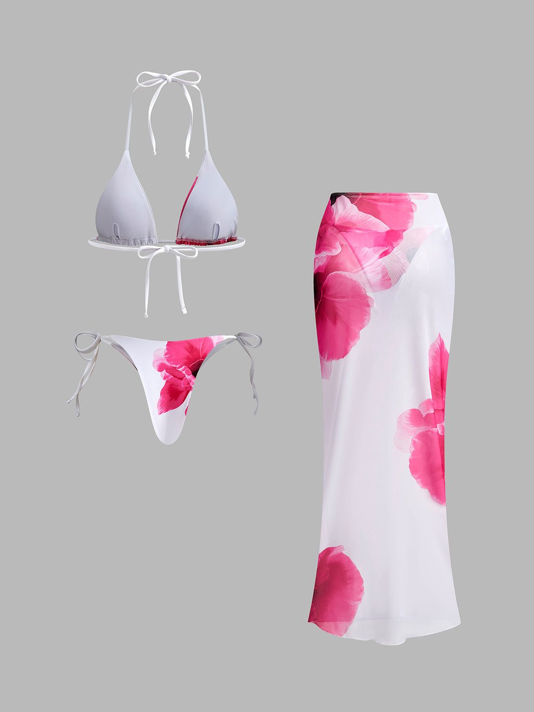 Ensemble de bikini floral avec jupe semi-transparente