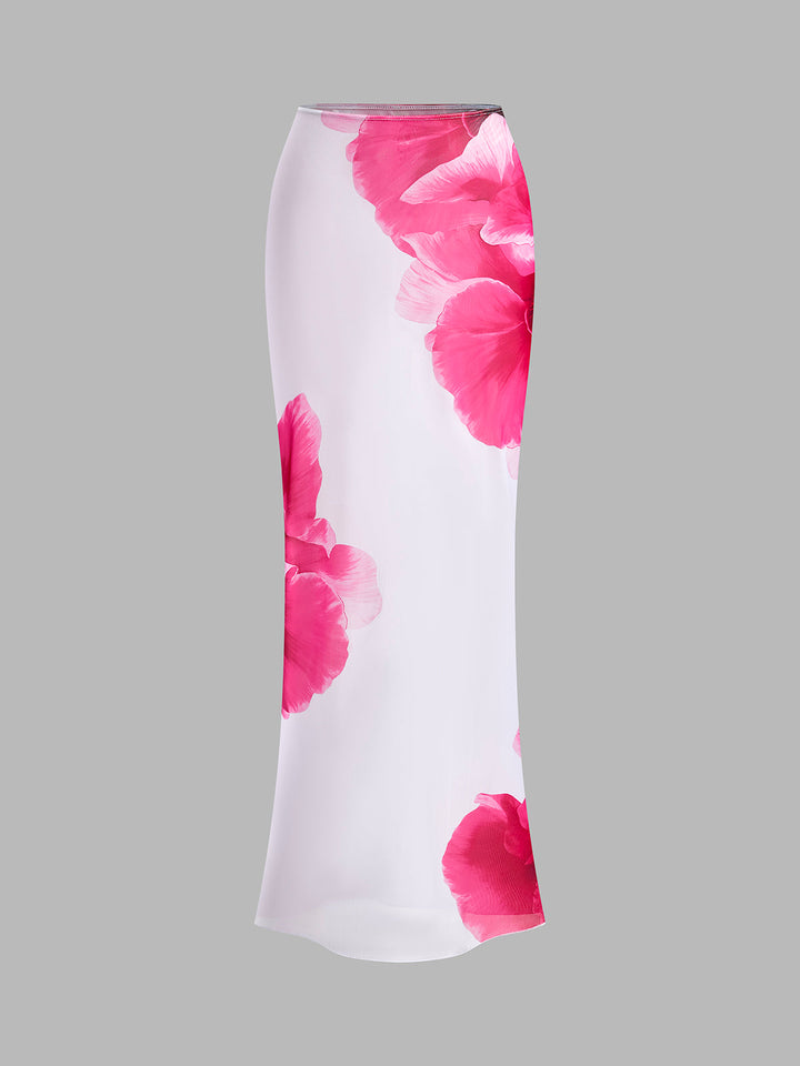 Ensemble de bikini floral avec jupe semi-transparente