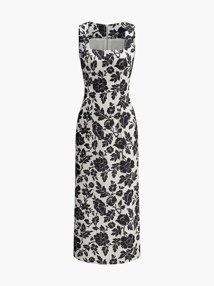 Robe à fines bretelles à col carré à fleurs