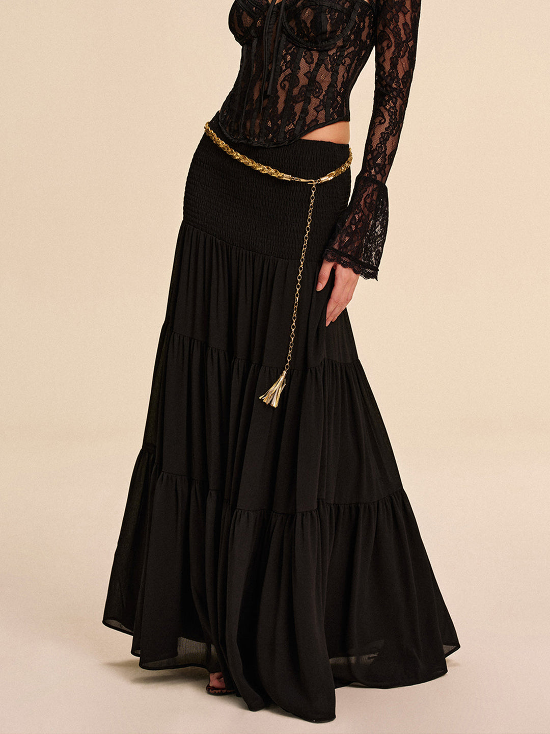 Jupe mi-transparente en mousseline sans ceinture