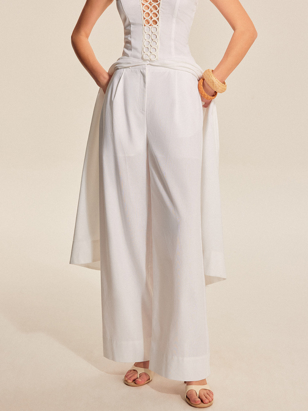 Pantalons amples taille mi-haute avec poches