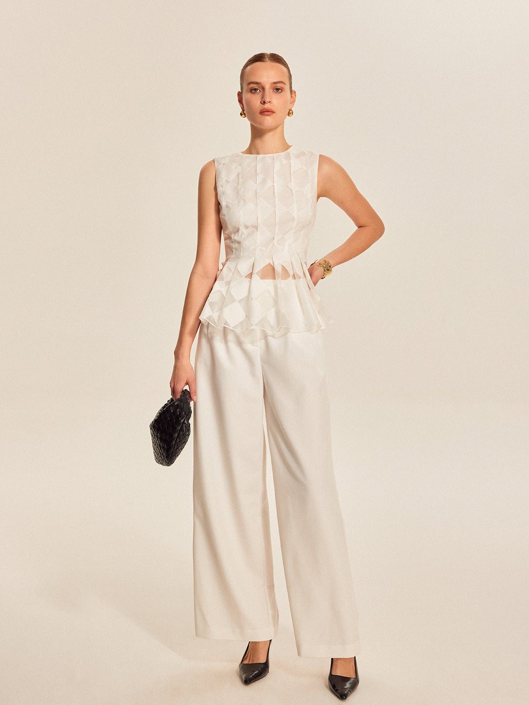 Haut Peplum Géométrique Semi-Transparent