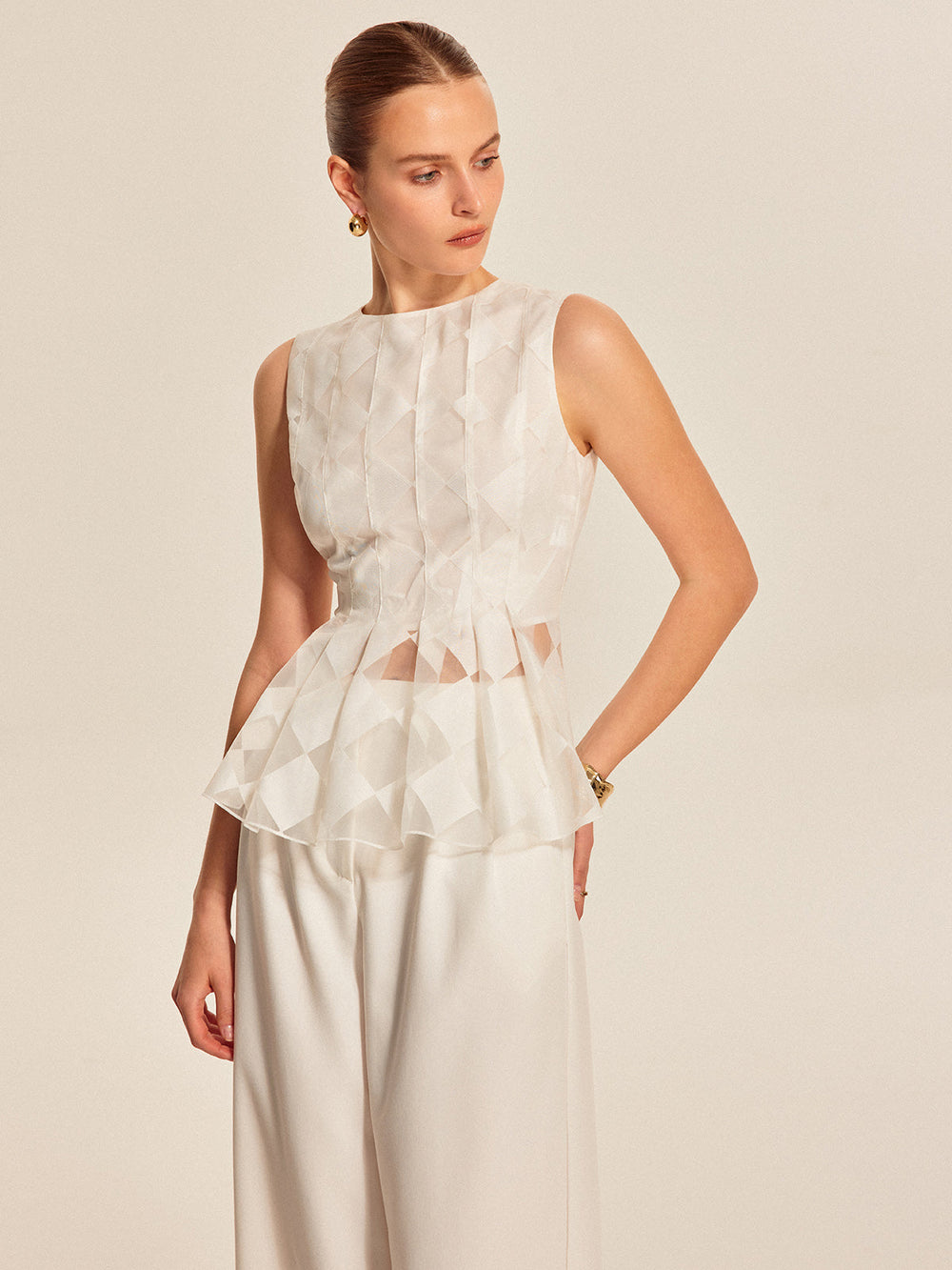 Haut Peplum Géométrique Semi-Transparent