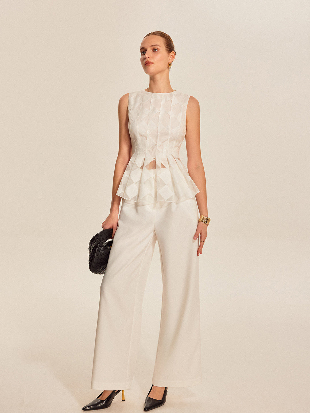 Haut Peplum Géométrique Semi-Transparent