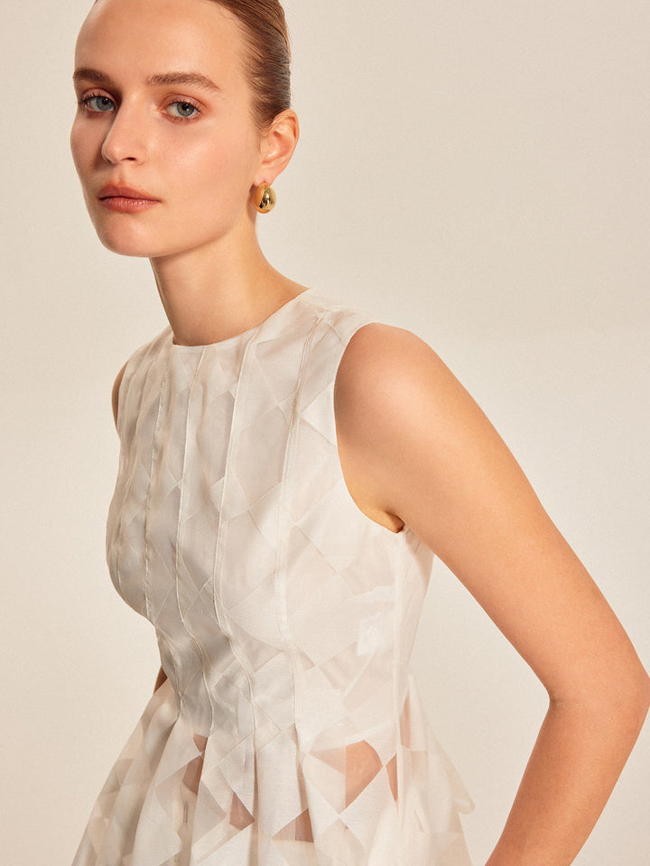 Haut Peplum Géométrique Semi-Transparent