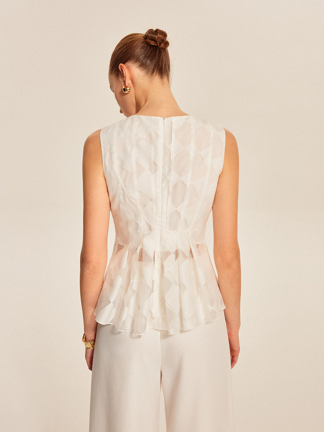 Haut Peplum Géométrique Semi-Transparent