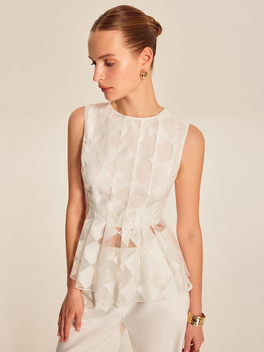 Haut Peplum Géométrique Semi-Transparent